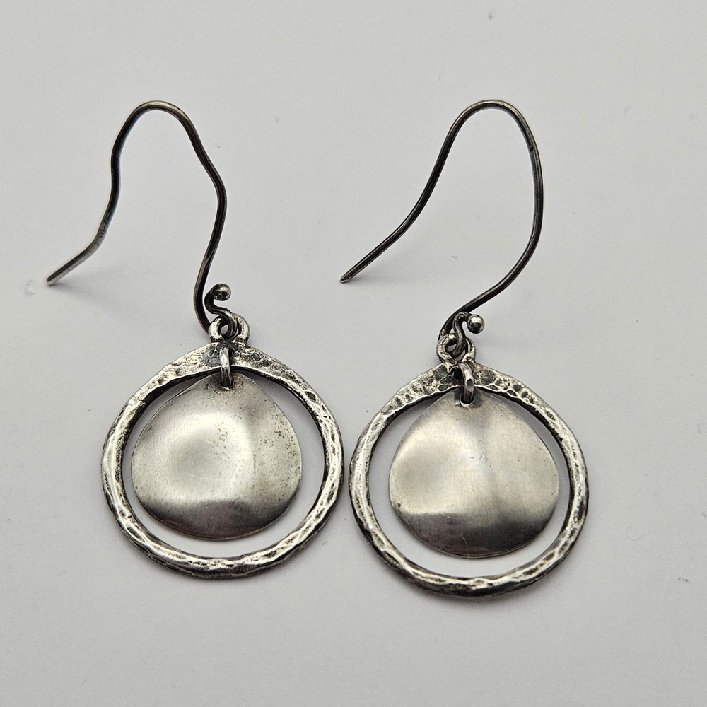 Silpada Sterling Silver 925 Hammered Disc Teardrop Drop Earrings W1426
